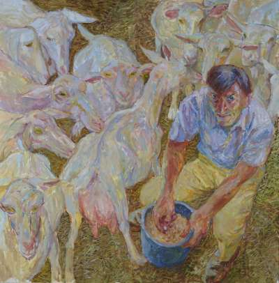 painting of a goat farmer