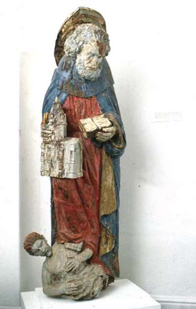 sculpture of St Peter trampling the devil