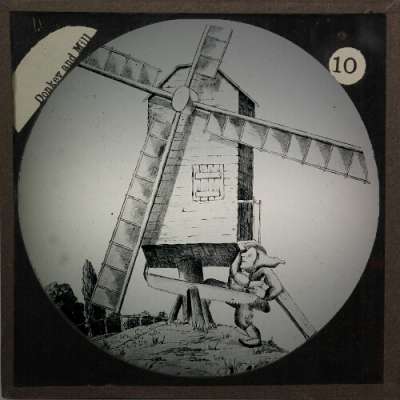 Lantern Slide: At night he comes and saws away the mill