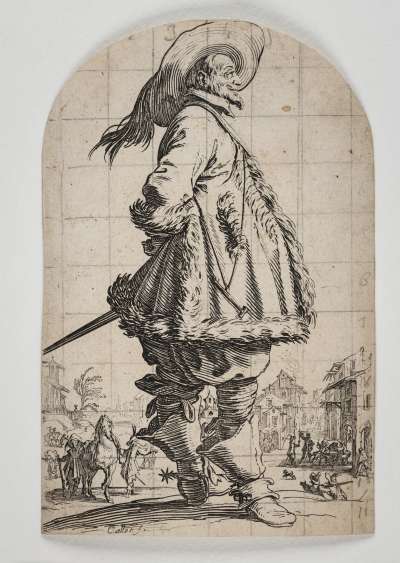 Untitled (gentleman in fur trimmed jacket and plumed hat with sword)
