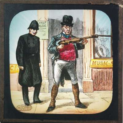 Lantern Slide: He has got the fiddle, but not the stick