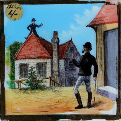 Lantern Slide: A man may love his house, though he ride not on the ridge
