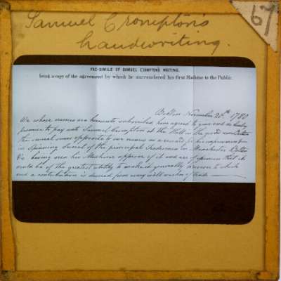Lantern Slide: Samuel Crompton's handwriting
