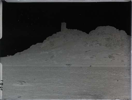 Glass plate negative of Brent Tor and church