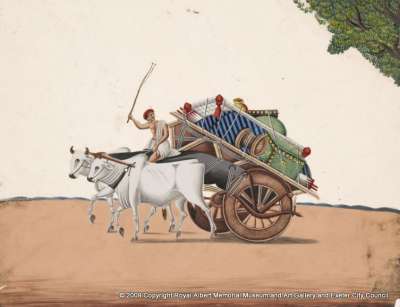 Cart being pulled by oxen, India