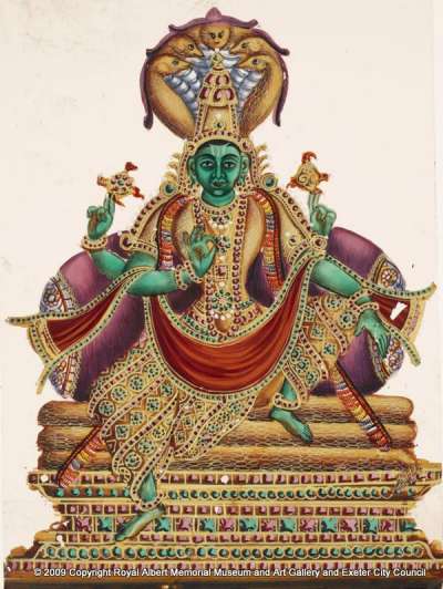 Hindu deity: Vishnu sitting on Shesha