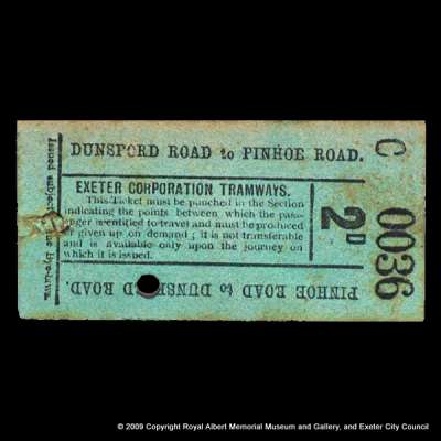 tram ticket, Exeter Dunsford Road to Pinhoe Road