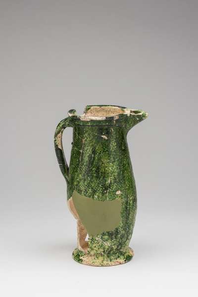 jug, green glazed, stamped design