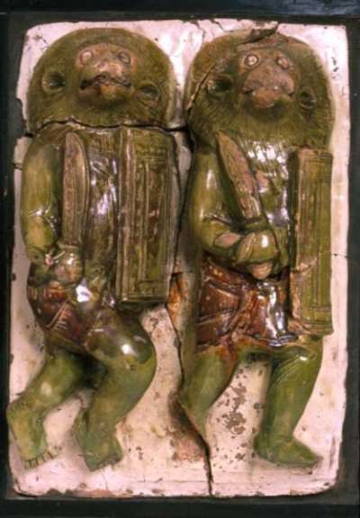 tile depicting two warriors from Mara’s army