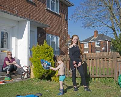 Breathe: Lacey and Family in their front garden, Burnthouse, Exeter