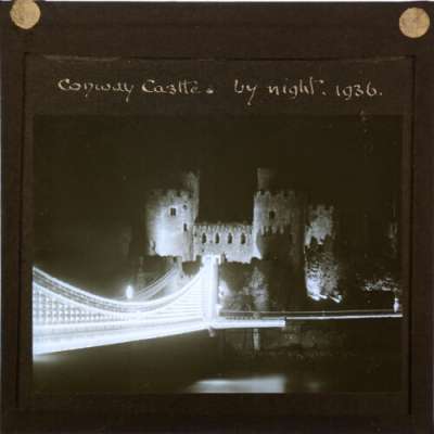 Lantern Slide: Conway Castle by night, 1936