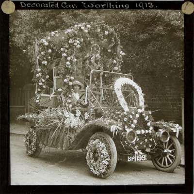 Lantern Slide: Decorated Car, Worthing, 1913