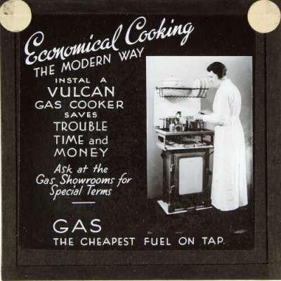 Lantern Slide: Advertising slide for Vulcan gas cookers
