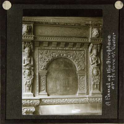 Lantern Slide: A Panel of the Fireplace at 171 Fore Street, Exeter