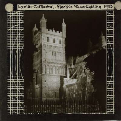 Lantern Slide: Exeter Cathedral, Electric Floodlighting 1933