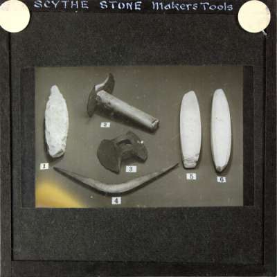 Lantern Slide: Scythe stone maker's tools