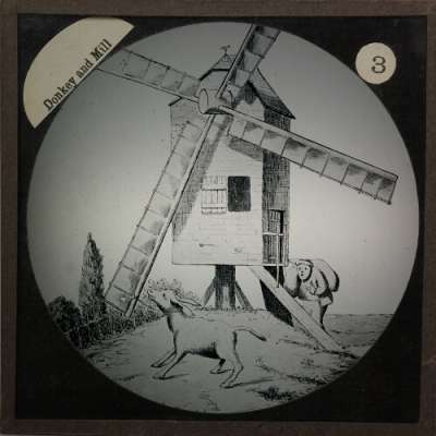 Lantern Slide: The wicked miller sets the mill going