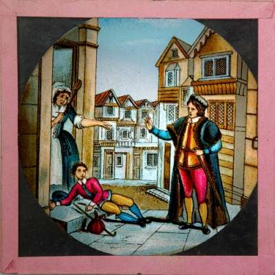 Lantern Slide: The gentleman of the house ordered her to take him to the kitchen