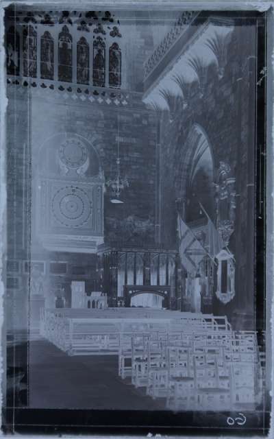glass plate negative, Exeter Cathedral clock and side chapel