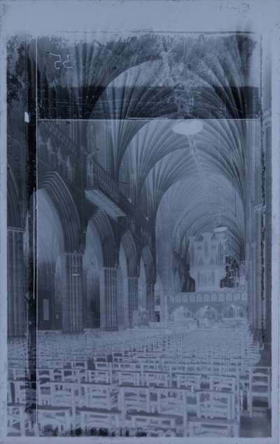 glass plate negative, Exeter Cathedral nave, looking East