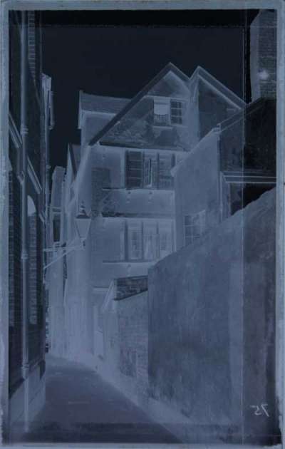 glass plate negative, Exeter houses and alleyway
