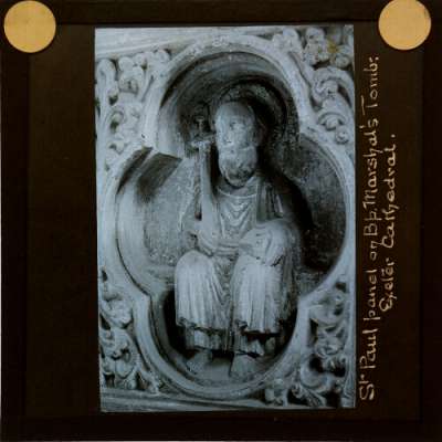 Lantern Slide: St Paul Panel on Bishop Marshal's Tomb, Exeter Cathedral