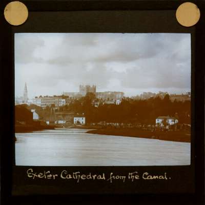 Lantern Slide: Exeter Cathedral from the Canal