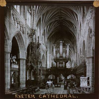 Lantern Slide: Choir and Bishop's Throne, Exeter Cathedral