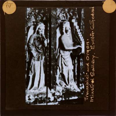 Lantern Slide: Trumpet and Organ, Minstrel Gallery, Exeter Cathedral