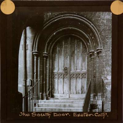 Lantern Slide: The South Door, Exeter Cathedral