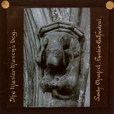 Lantern Slide: The Master Mason's Dog, Lady Chapel, Exeter Cathedral