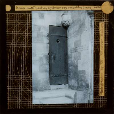 Lantern Slide: Door with part of interior consecration cross, Exeter Cathedral