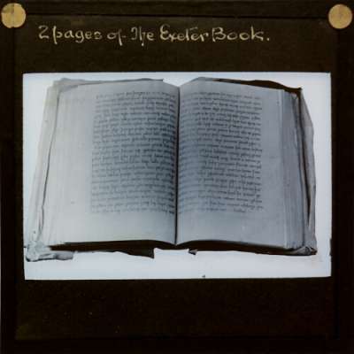 Lantern Slide: Two pages of the Exeter Book