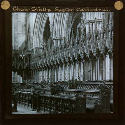 Lantern Slide: Choir Stalls, Exeter Cathedral