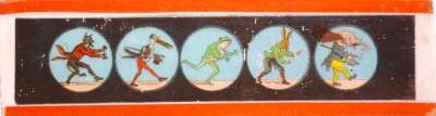 Lantern Slide: Five comic animals wearing human clothing