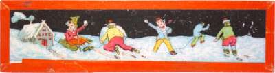 Lantern Slide: Five children playing in snow
