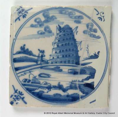 Delftware tile, the Tower of Babel