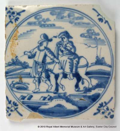 Delftware tile, Mary, Joseph and Jesus flee to Egypt