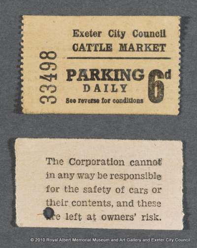 parking ticket for Exeter City Council Cattle Market, no. 33498