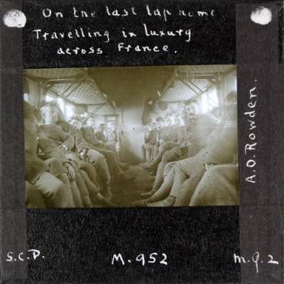 Lantern Slide: On the last lap home. Travelling in luxury aross France