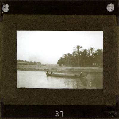 Lantern Slide: River scene with boat