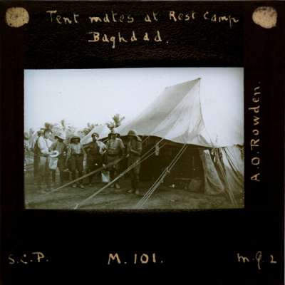 Lantern Slide: Tent mates at Rest Camp, Baghdad
