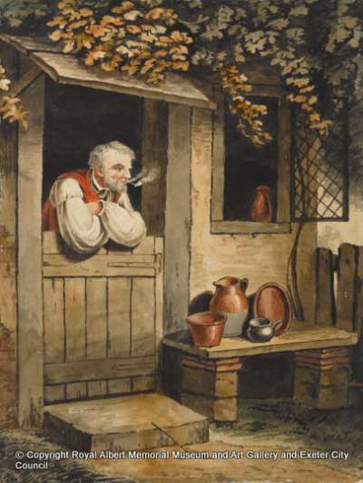 A Man Smoking at a Cottage Window