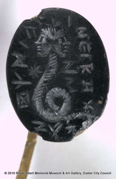 intaglio ringstone depicting serpent with human head