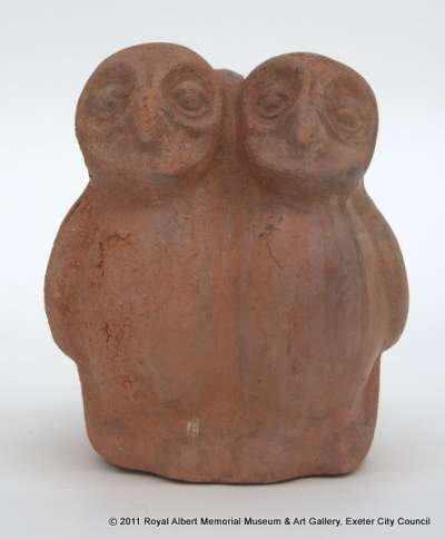 stirrup-spout bottle, in the form of two owls