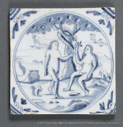 delftware tile, Adam and Eve