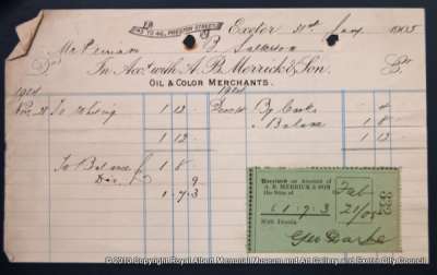 invoice from AB Merrick and Son, Exeter