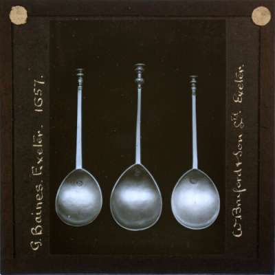 Lantern Slide: Spoons made by G. Baines, Exeter, 1657
