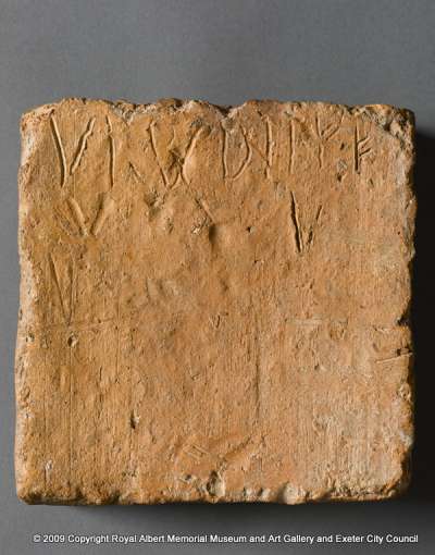 pila tile with incised letters of Roman alphabet