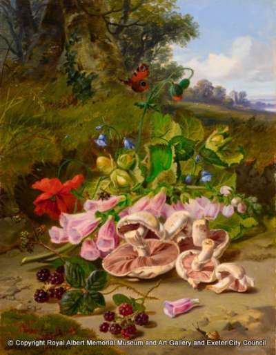 Still Life with Fruit and Flowers in a Landscape